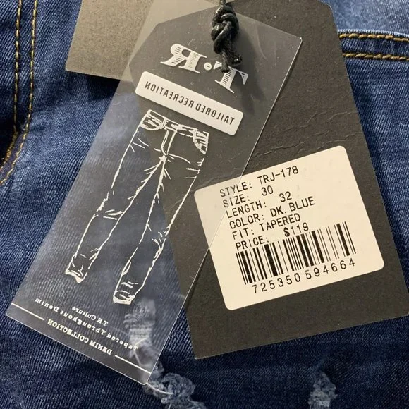 TR Tailored Recreation Premium Mens Distressed Blue Tapered Jeans